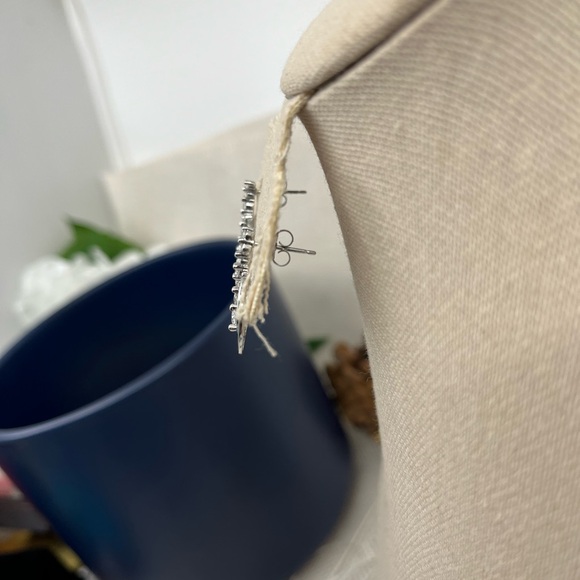 Vintage Sterling Silver Double Hoop Earrings with CZ Accents, Rhodium Plated - Picture 13 of 15